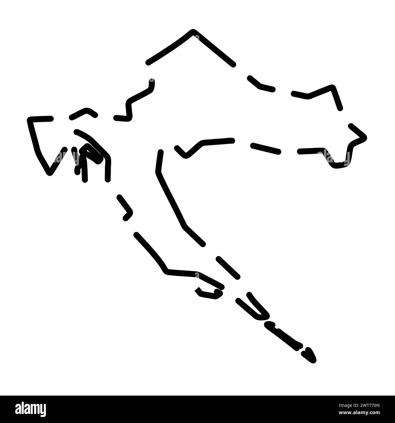 Croatia country simplified map. Black broken outline contour on white ...