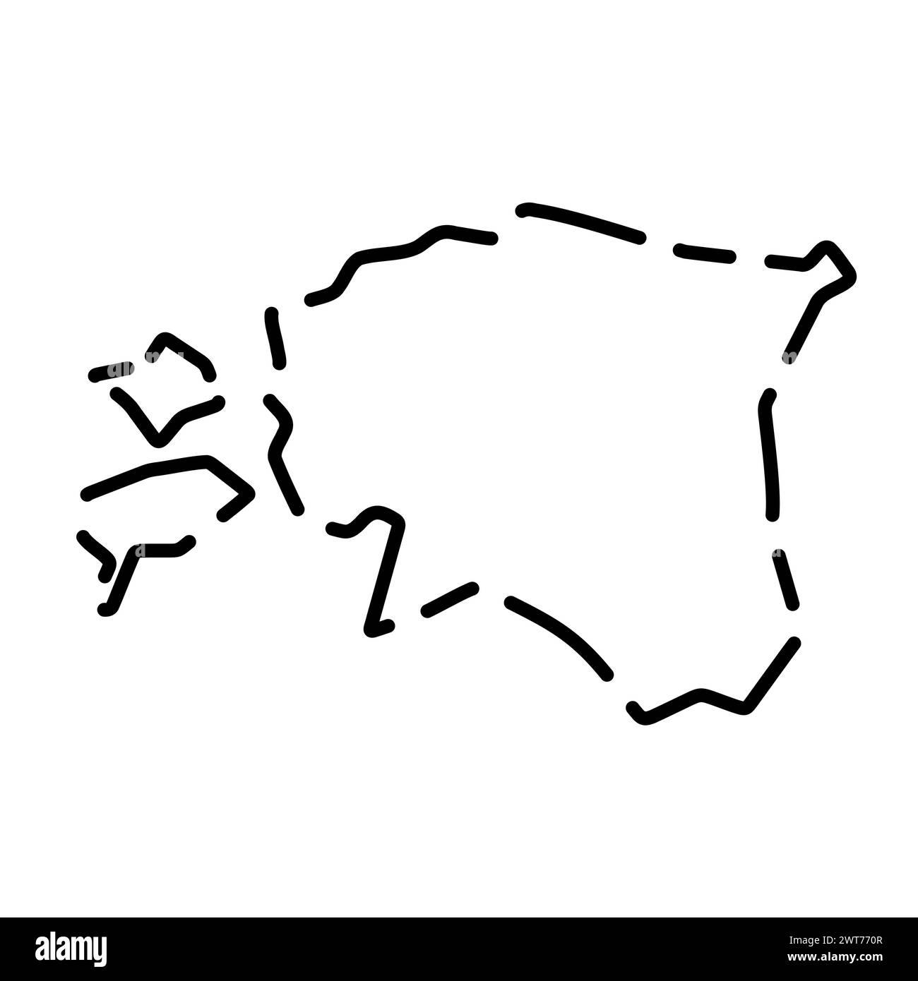 Estonia country simplified map. Black broken outline contour on white background. Simple vector icon Stock Vector