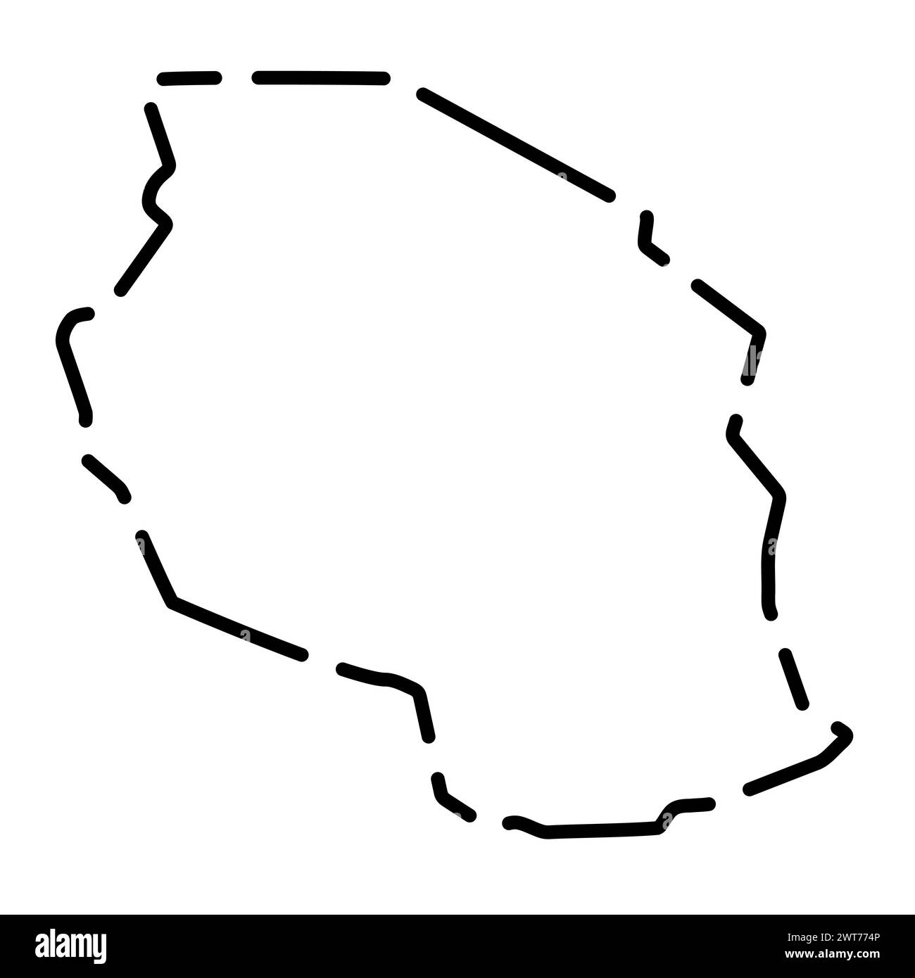 Tanzania country simplified map. Black broken outline contour on white ...