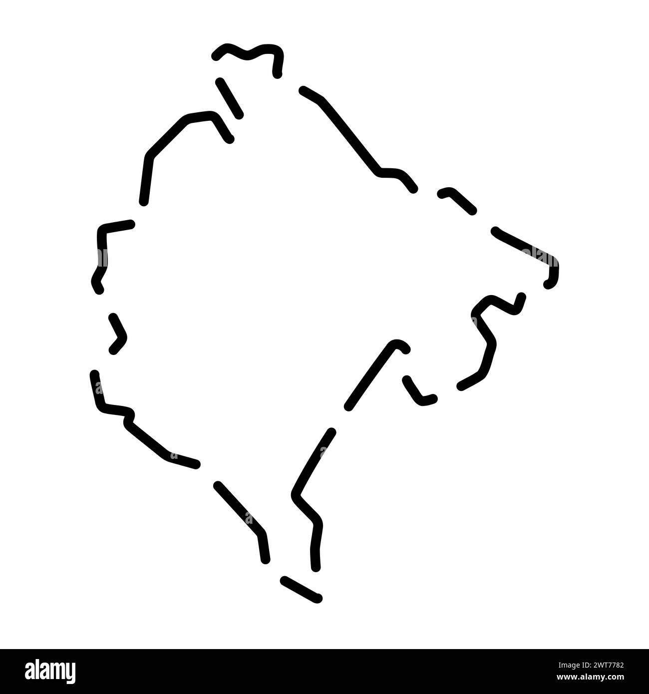 Montenegro Country Simplified Map Black Broken Outline Contour On