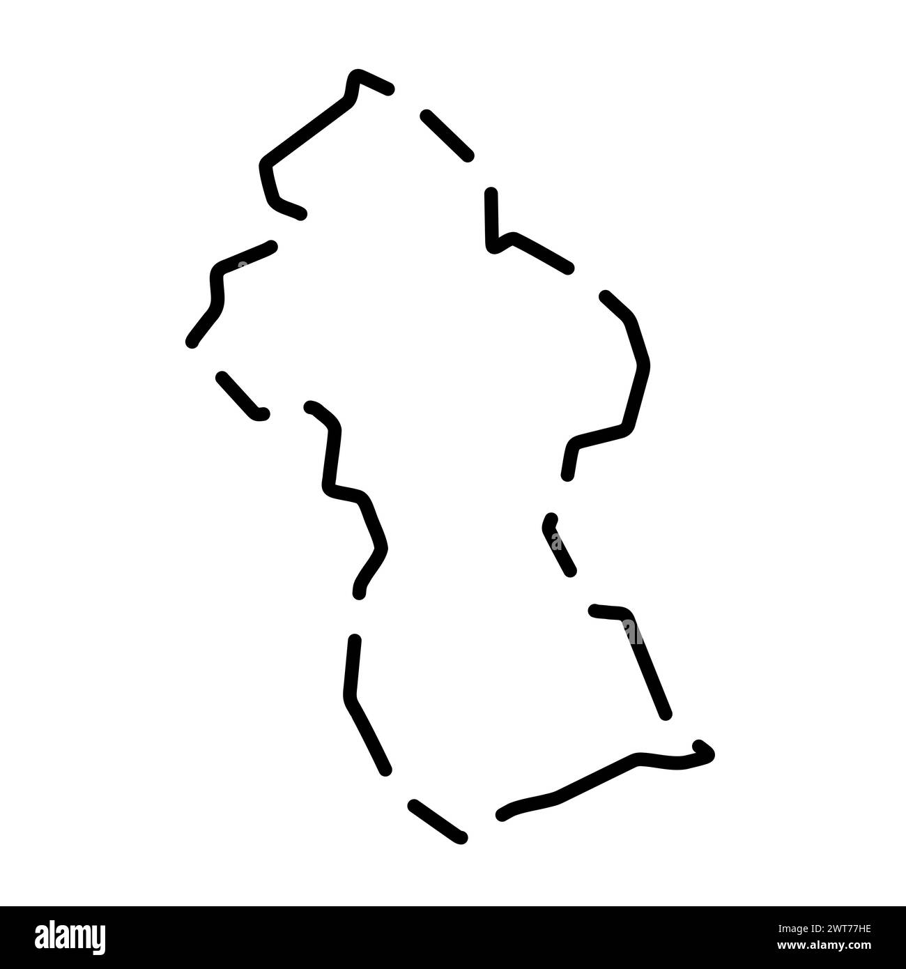 Guyana Country Simplified Map Black Broken Outline Contour On White