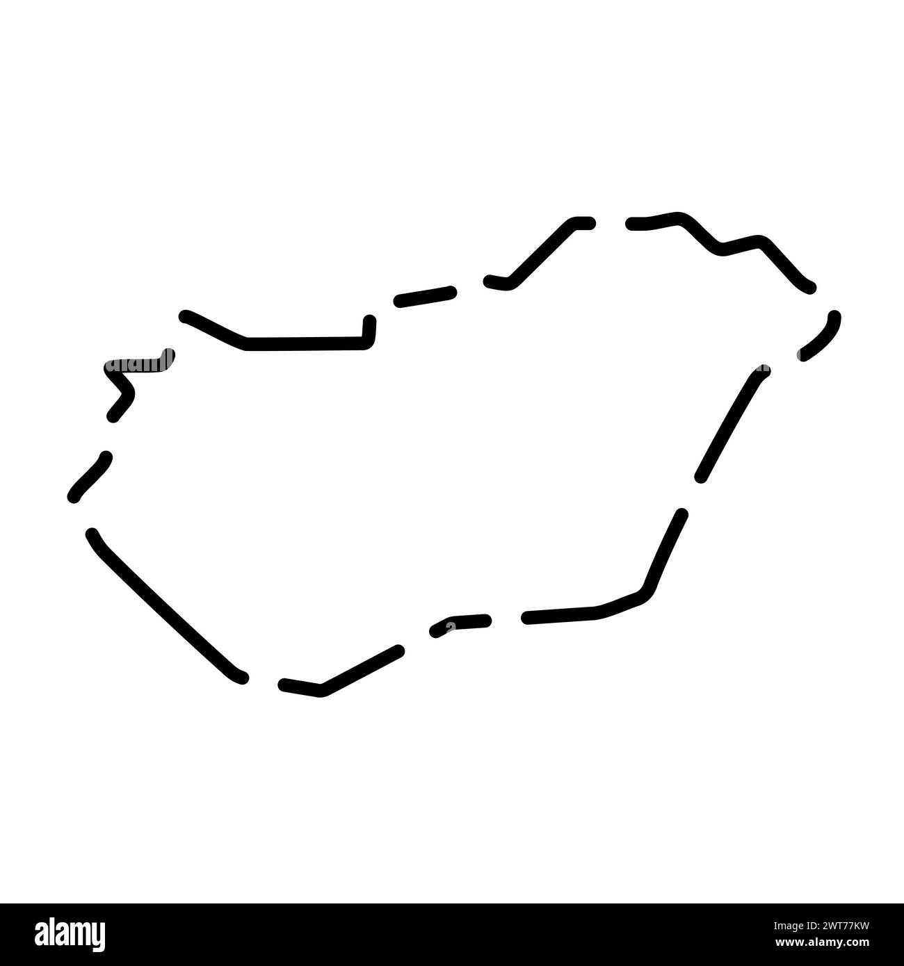 Hungary country simplified map. Black broken outline contour on white ...