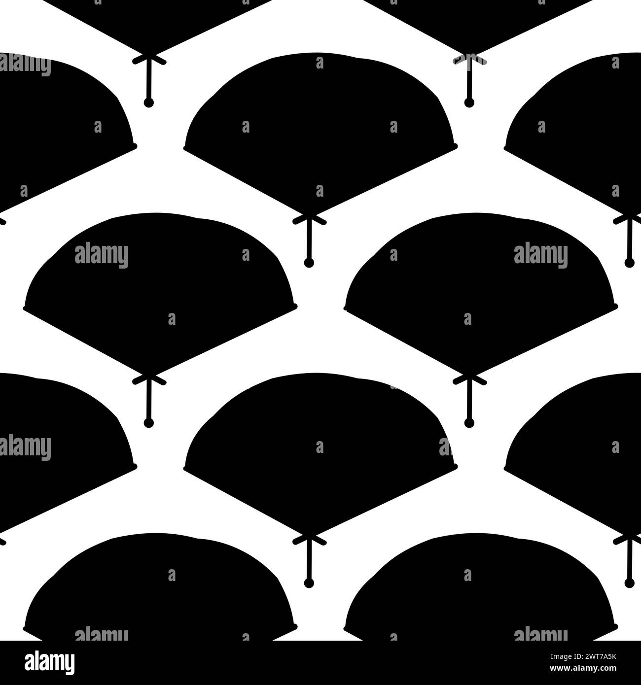 Chinese Asian black fan. Seamless pattern. Accessory of traditional national costume. Artificial creation of wind. background wallpaper abstract textu Stock Vector