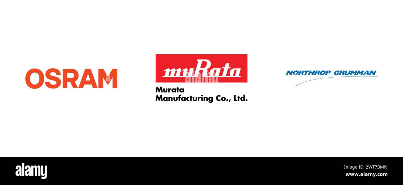 MuRata, Northrop Grumman, Osram. Editorial vector logo collection. Stock Vector