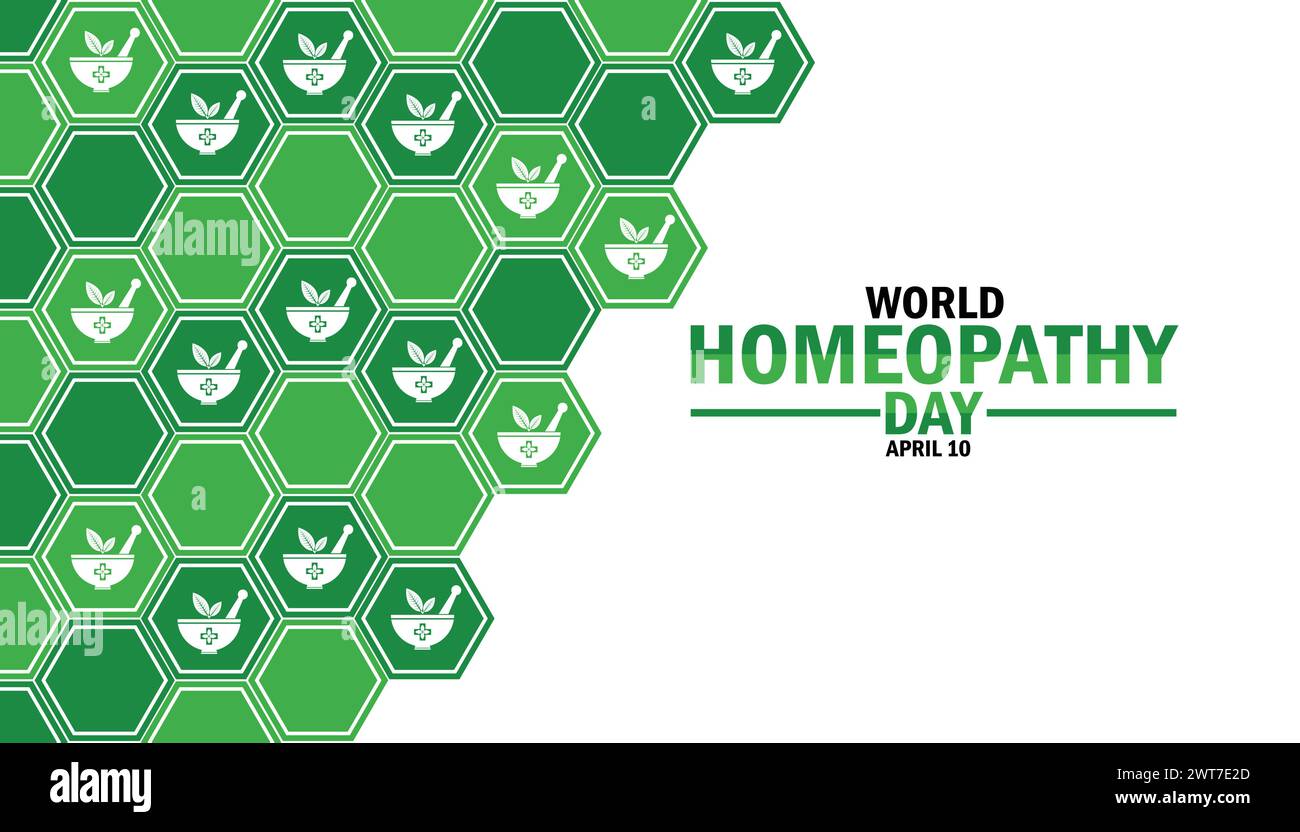 World Homeopathy Day wallpaper with typography. World Homeopathy Day, background Stock Vector