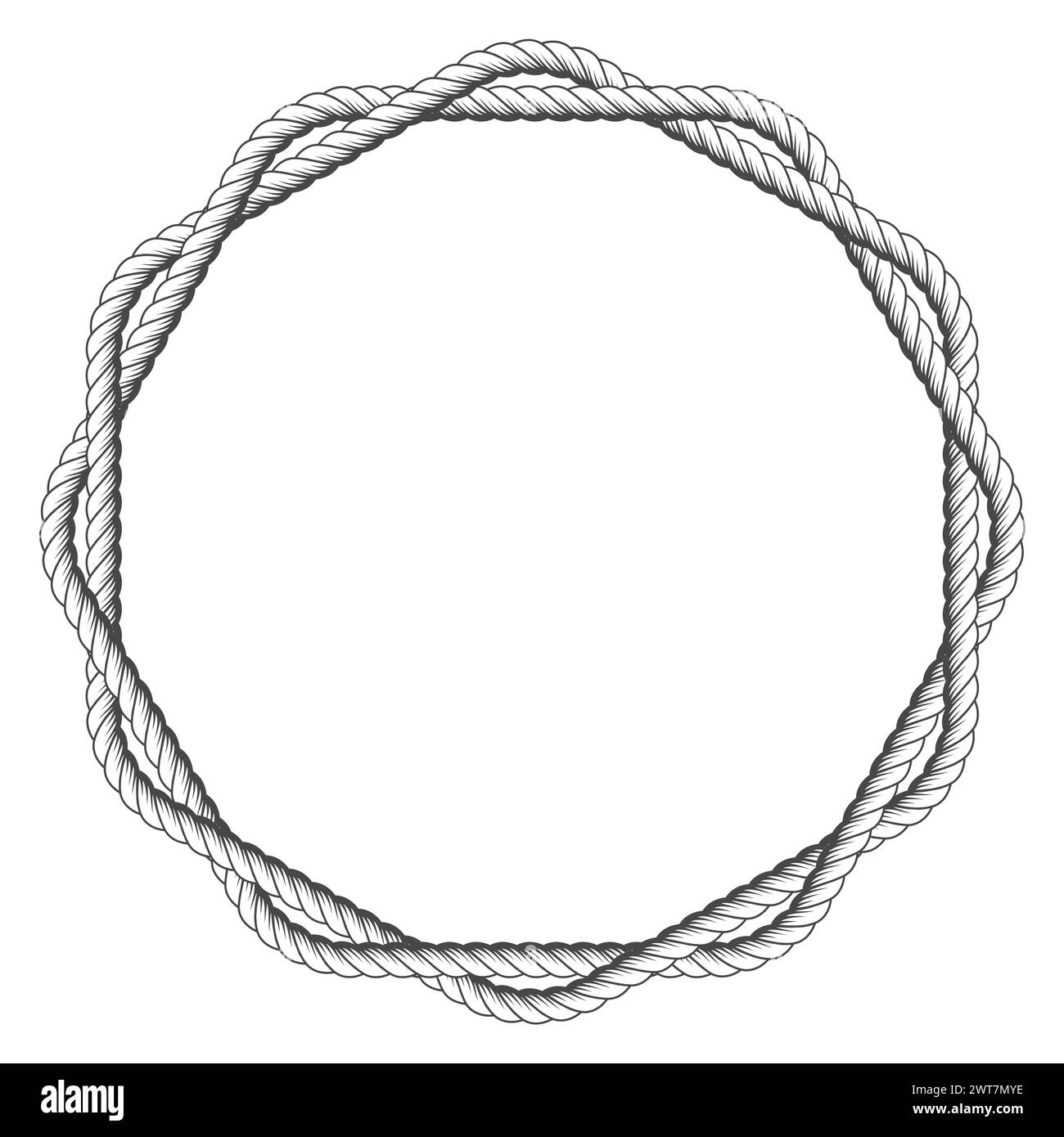 Rope ring frame with two interlacing strings, nautical round frame, vector Stock Vector