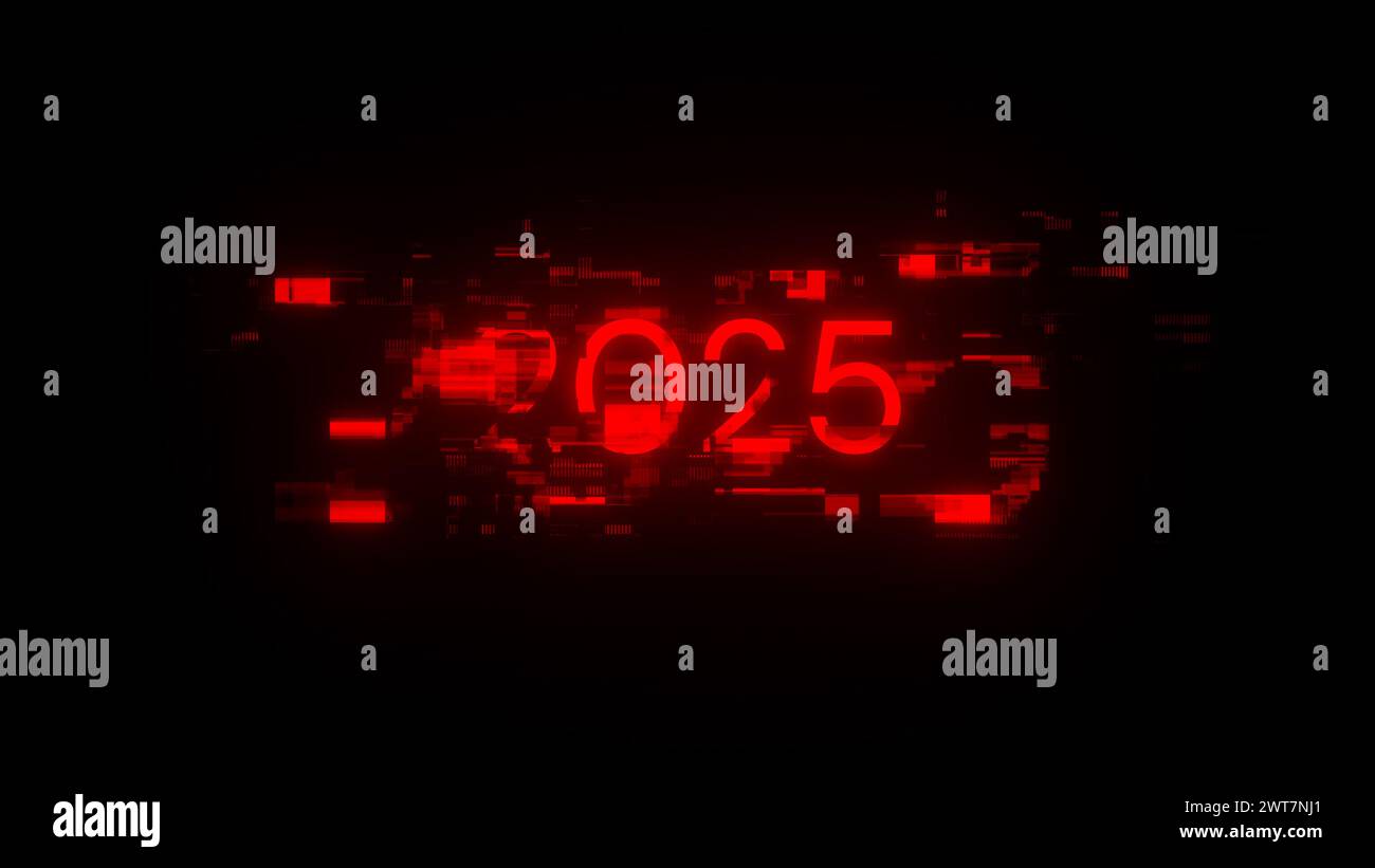 3D rendering 2025 text with screen effects of technological failures ...