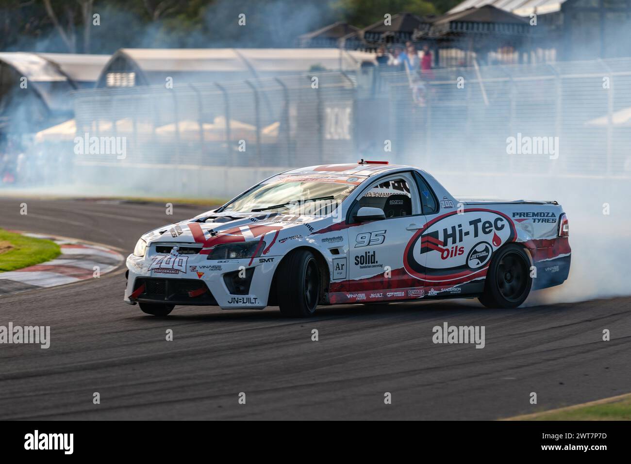 Adelaide, Australia. 16 March, 2024. Drifters head on to track for a competition on Saturday at the 2024 Repco Adelaide Motorsport Festival. Credit: James Forrester/Alamy Live News Stock Photo