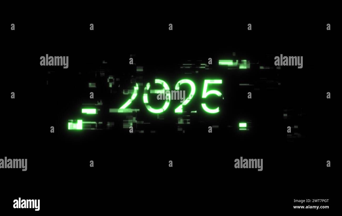 3D rendering 2025 text with screen effects of technological failures ...
