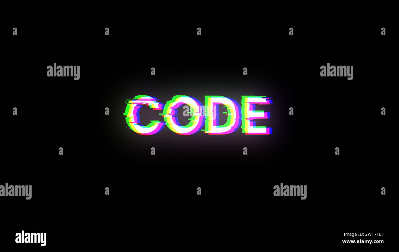 3D rendering code text with screen effects of technological failures ...
