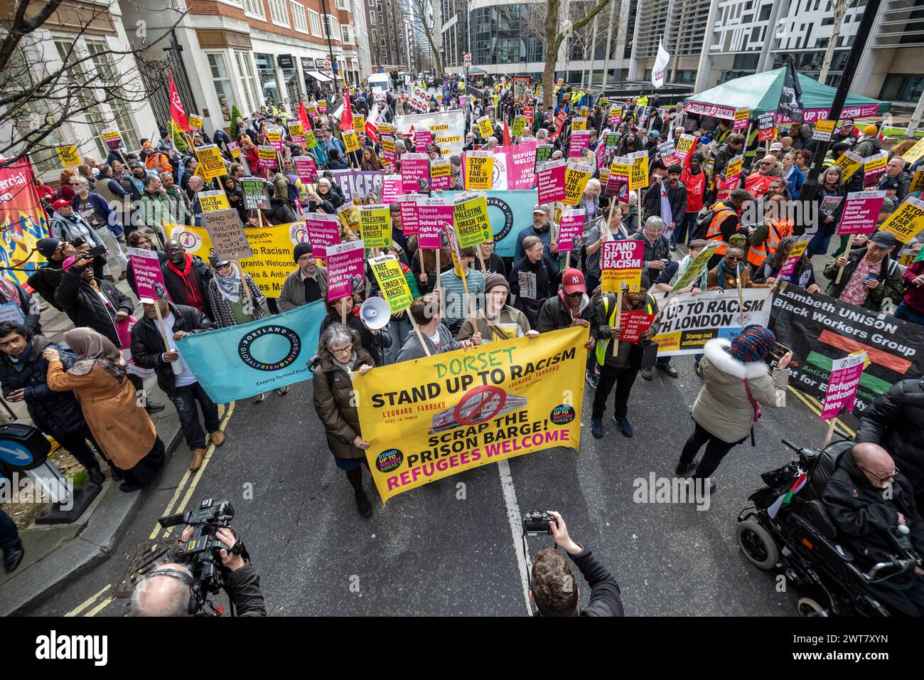 London, UK.  16 March 2024.  People at a March Against Racism on UN Anti Racism Day.  Protesters begin with a rally outside the Home Office before marching to Downing Street.  Credit: Stephen Chung / Alamy Live News Stock Photo