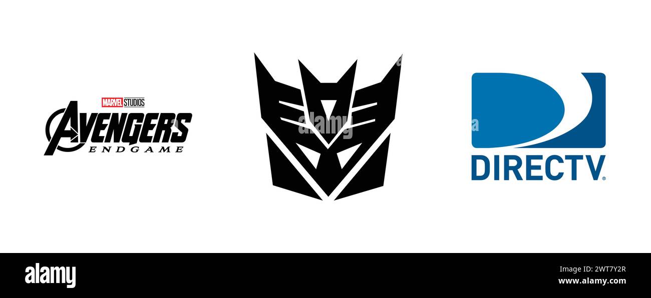 Directv,Avengers - Endgame,Decepticon G1. Editorial vector logo collection. Stock Vector