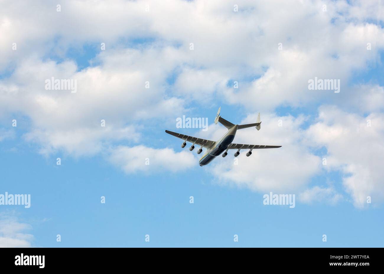 Kyiv, Ukraine - August 22., 2021: Airplane Antonov AN-225 Mriya, world's largest transport aircraft. It was destroyed at Hostomel airfield after russi Stock Photo