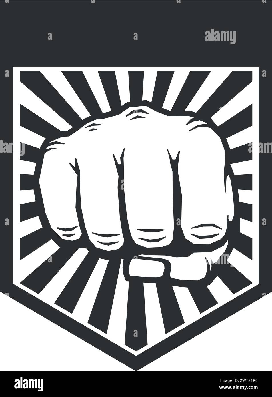 Fight black emblem. Vintage punch badge. Strength symbol Stock Vector
