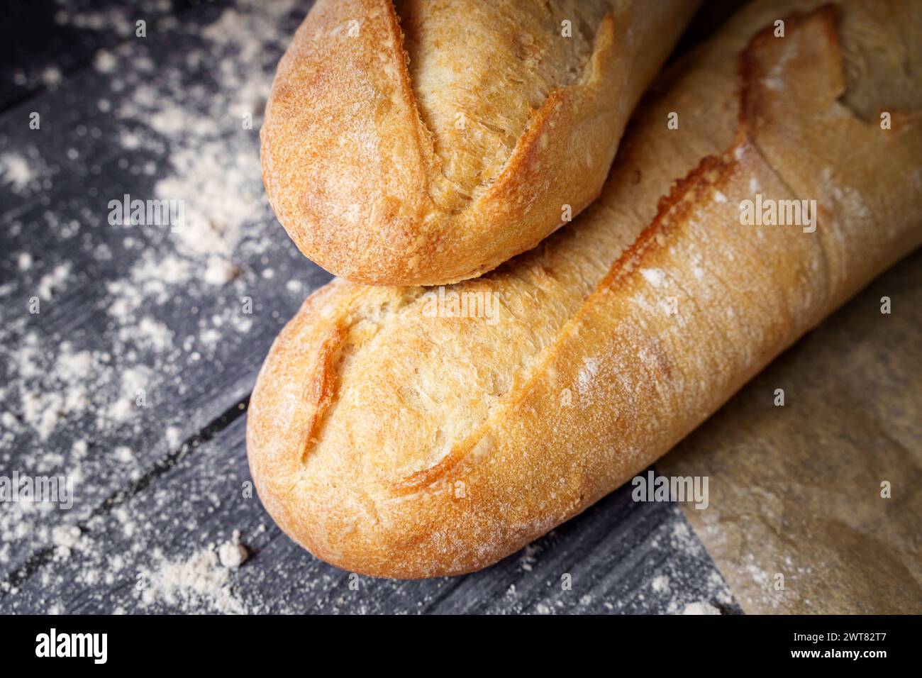 Augsburg, Bavaria, Germany March 16, 2024 freshly baked baguette bread made from wheat flour