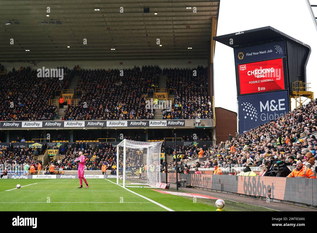 The big screen displays a VAR review before the award of the first goal ...