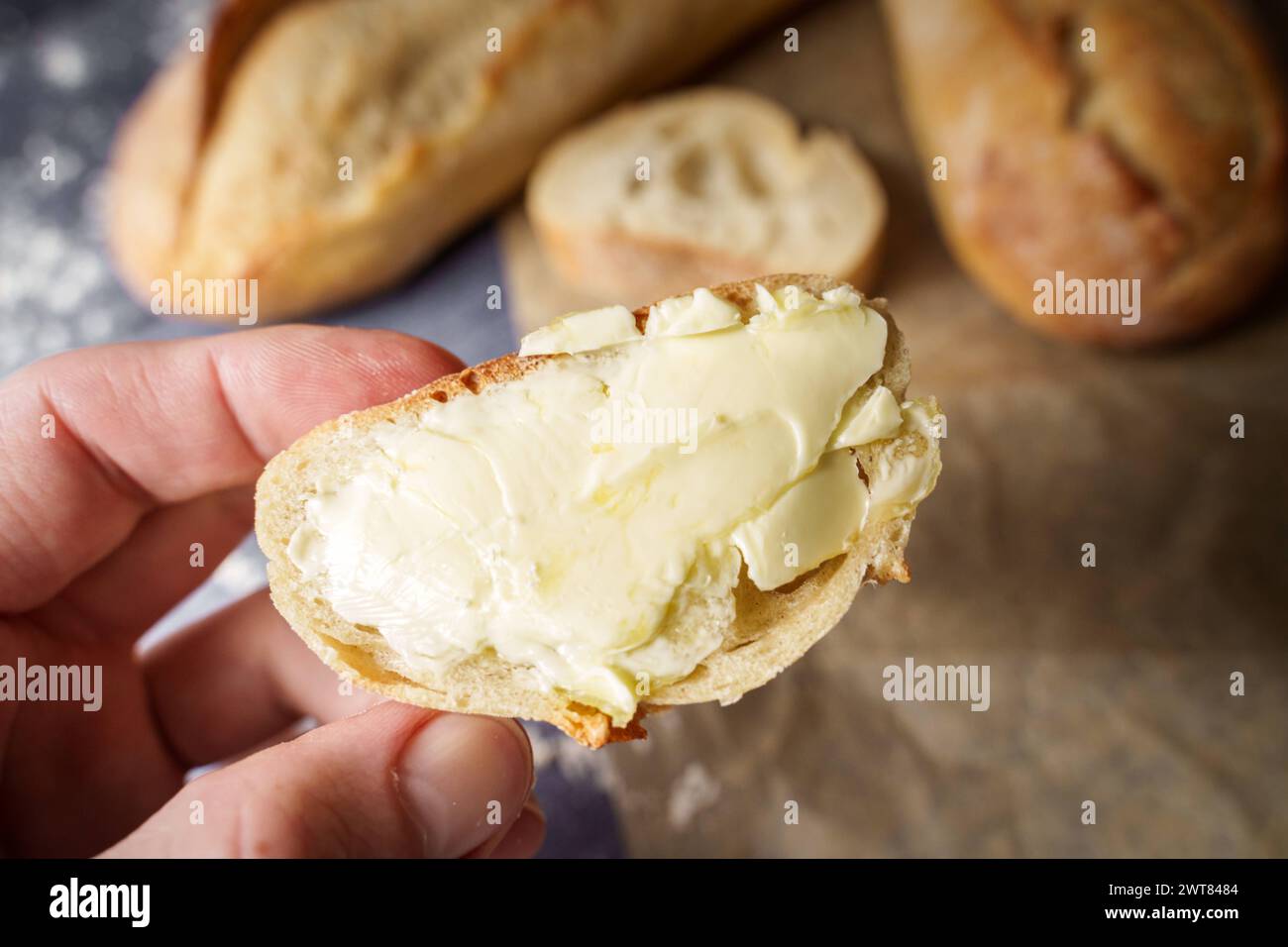 Augsburg, Bavaria, Germany March 16, 2024 Man holding a piece of