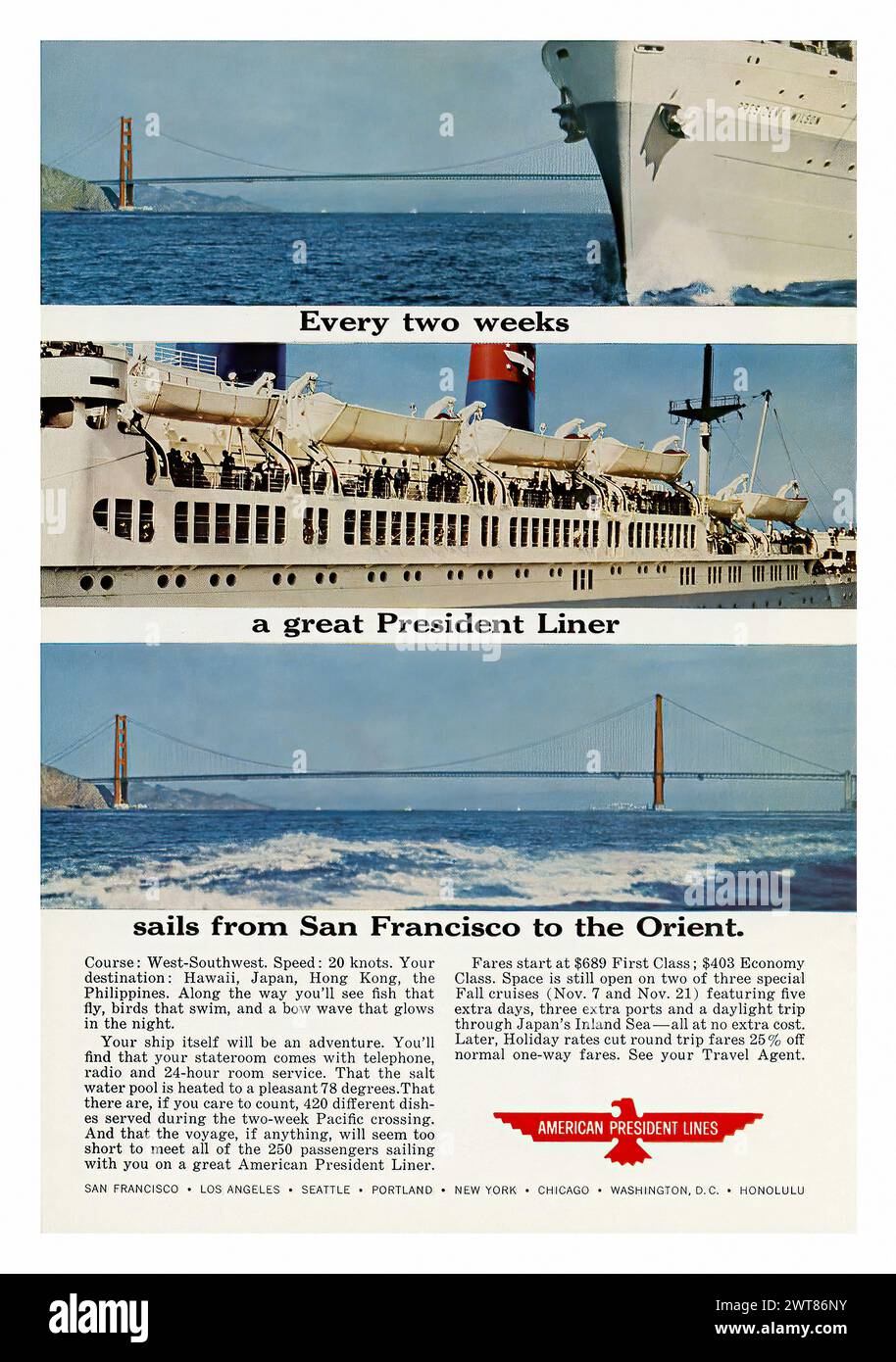 American President Lines (1964)  - Vintage american magazine press advertising Stock Photo