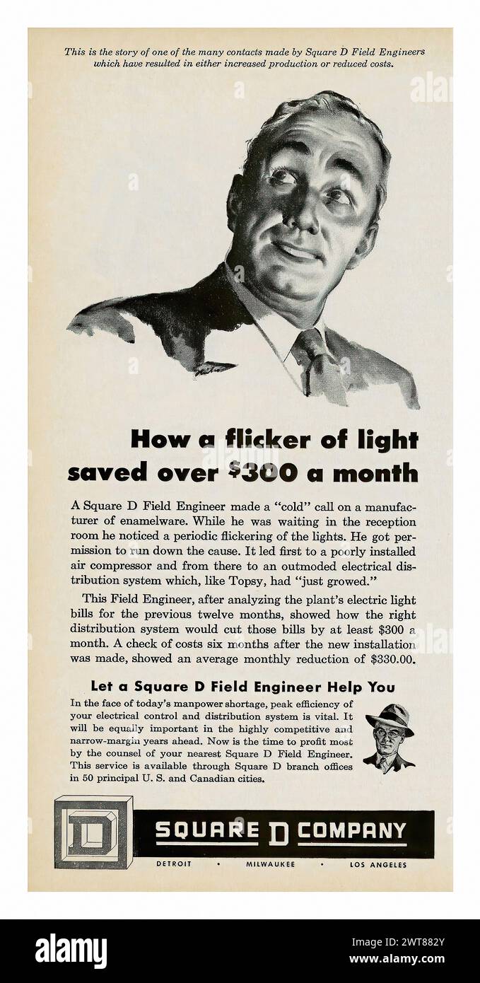 Square D Company (1945) Vintage american magazine press advertising