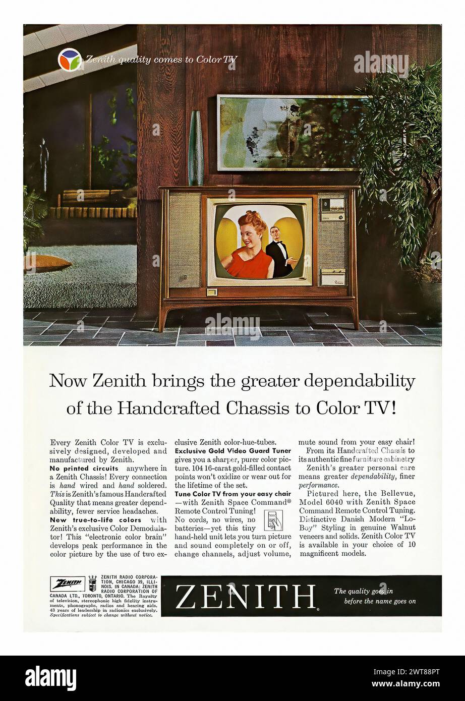 Zenith quality comes to Color TV Vintage american magazine press advertising Stock Photo Alamy