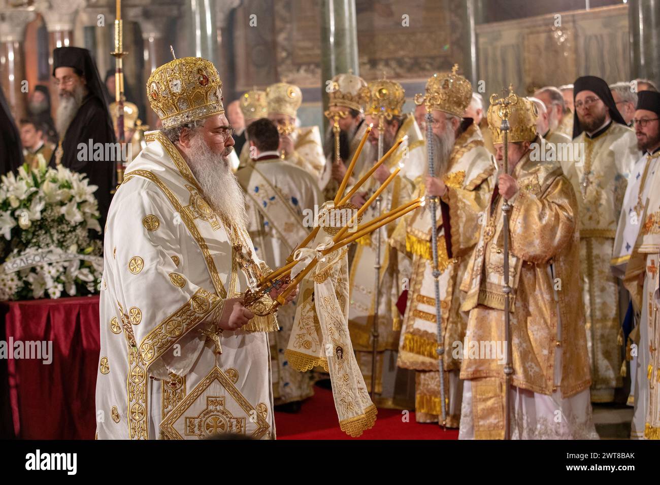 Sofia, Bulgaria, 16 March, 2024: The requiem holy liturgy in memory of the Bulgarian Patriarch and Sofia Metropolitan Neophyte was celebrated in the A Stock Photo