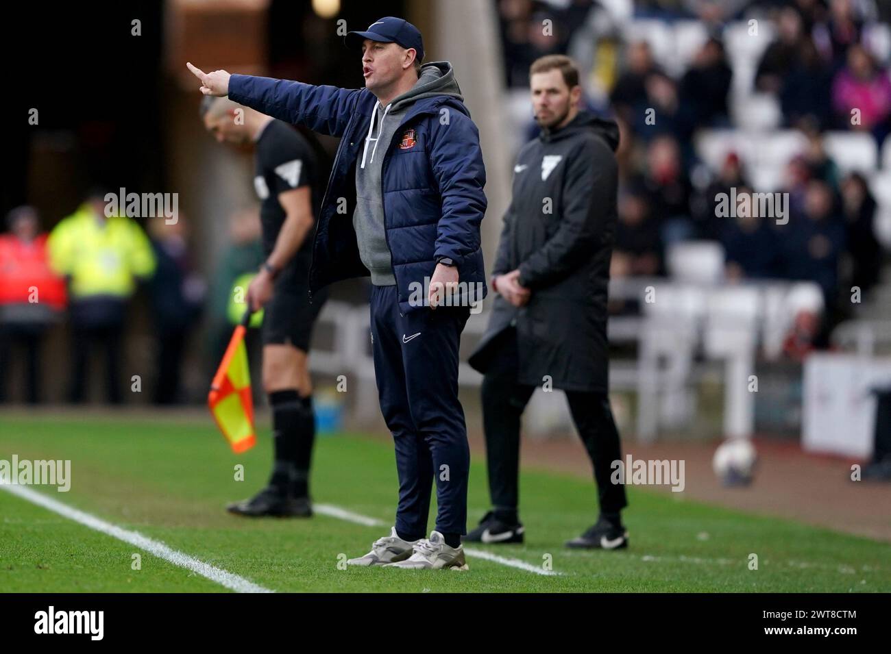 Sunderland manager Michael Beale gestures during the Sky Bet Championship match at the Stadium of Light, Sunderland. Picture date: Saturday March 16, 2024. Stock Photo
