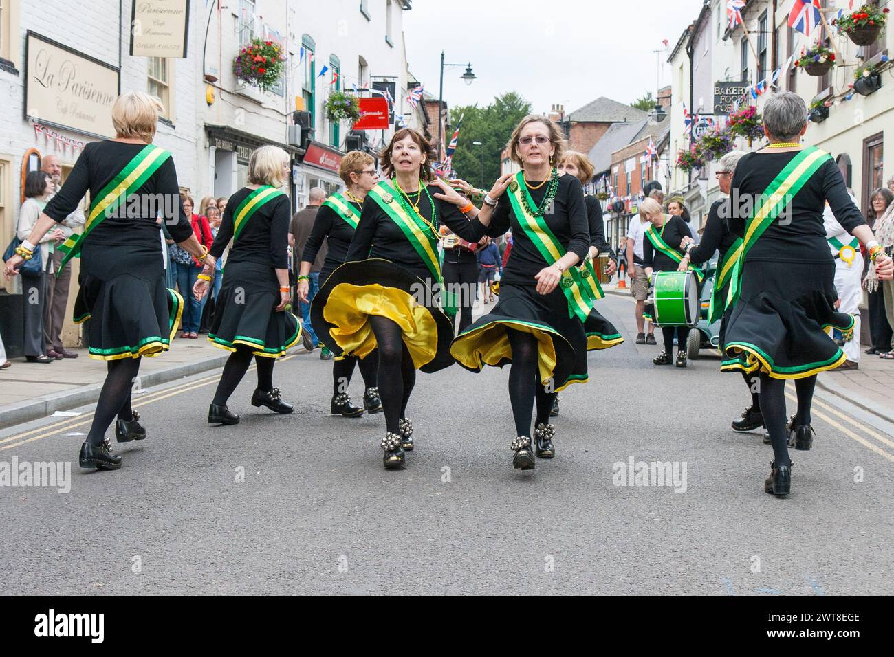 Persephone ladies morris dancing in the street at the Southwell Folk Festival Stock Photo
