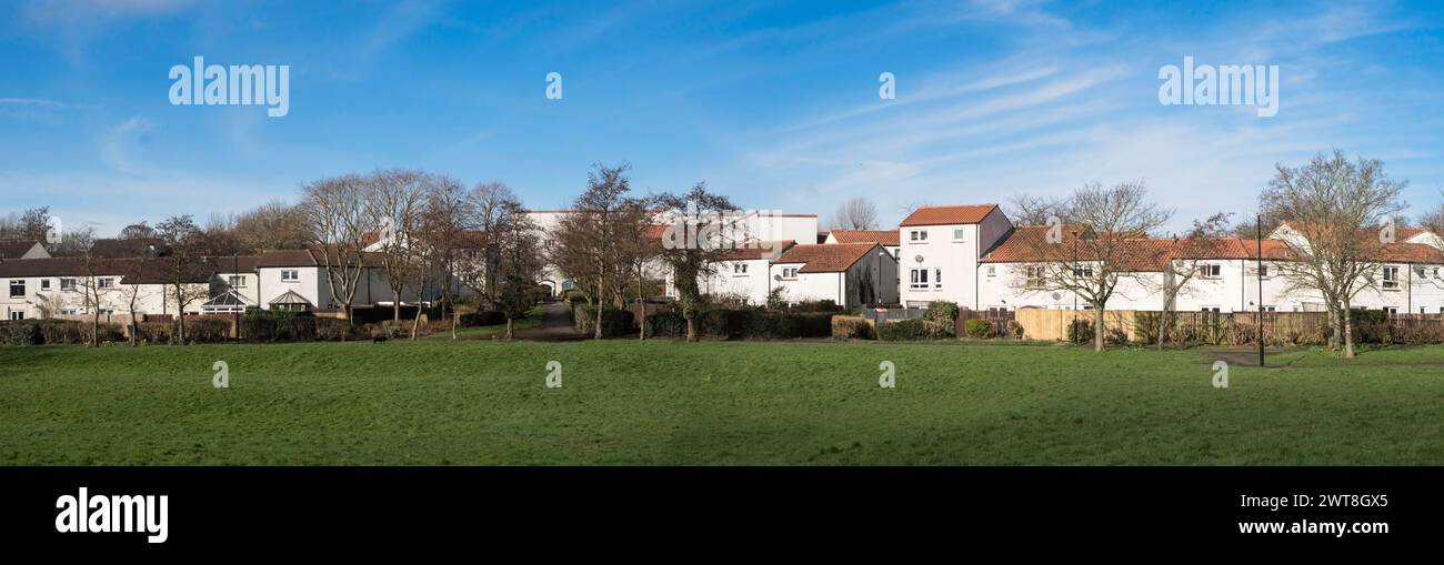 Panoramic view of part of the Jubilee Estate, innovative former council or social housing in Fatfield, Washington, North east England, UK Stock Photo