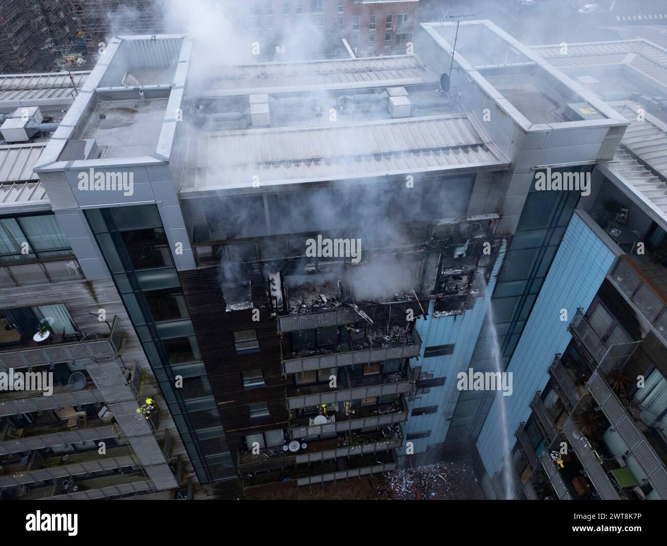 Edinburgh, Scotland, UK. 14th March, 2024. Aerial views of fire in