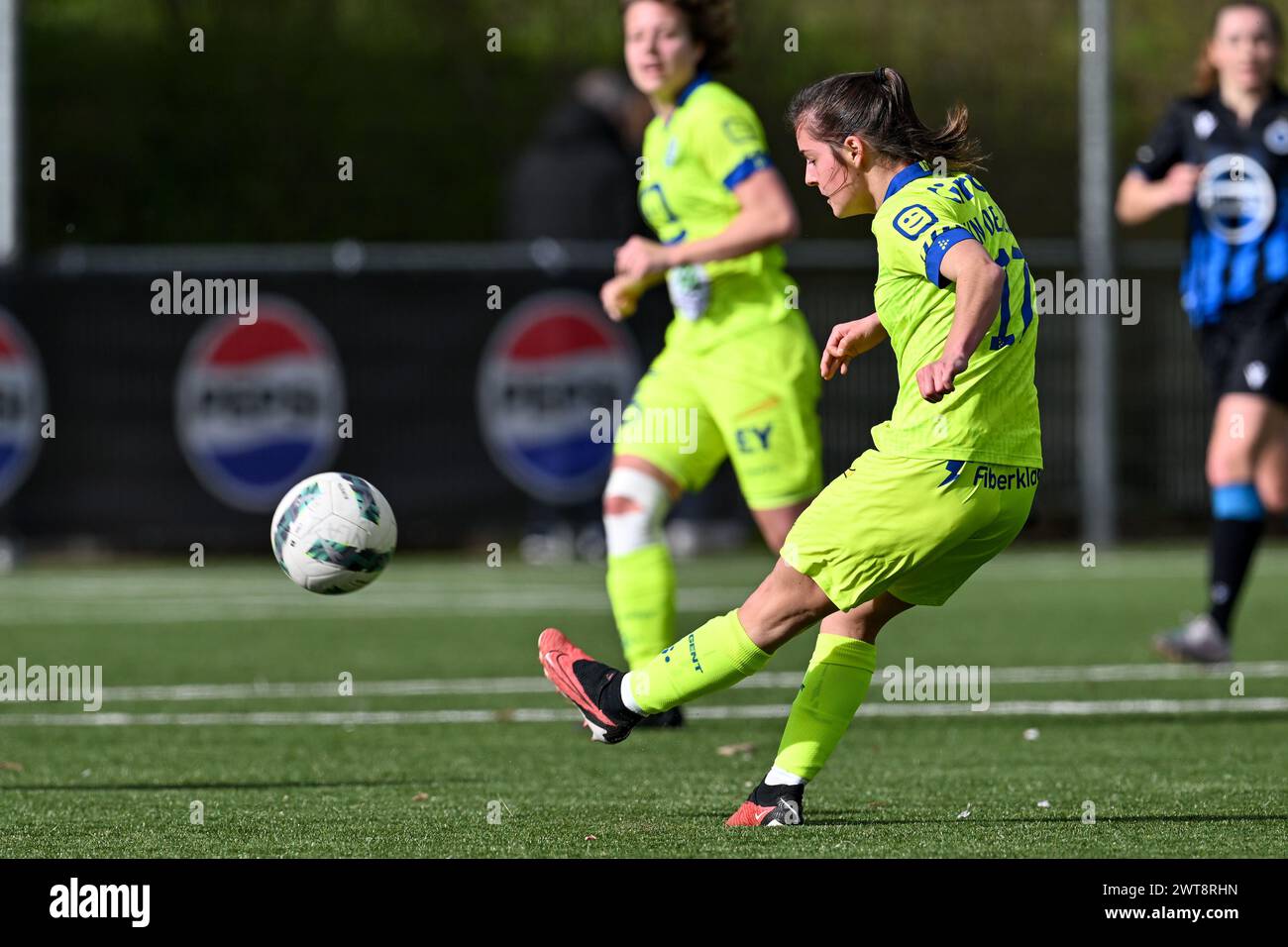 Aalter, Belgium. 16th Mar, 2024. Jenna Van De Keere (17) of AA Gent ...