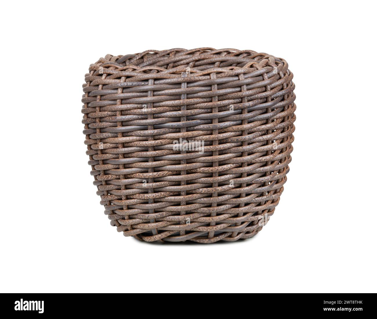 Blank flower pot woven with rattan isolated on white background Stock Photo