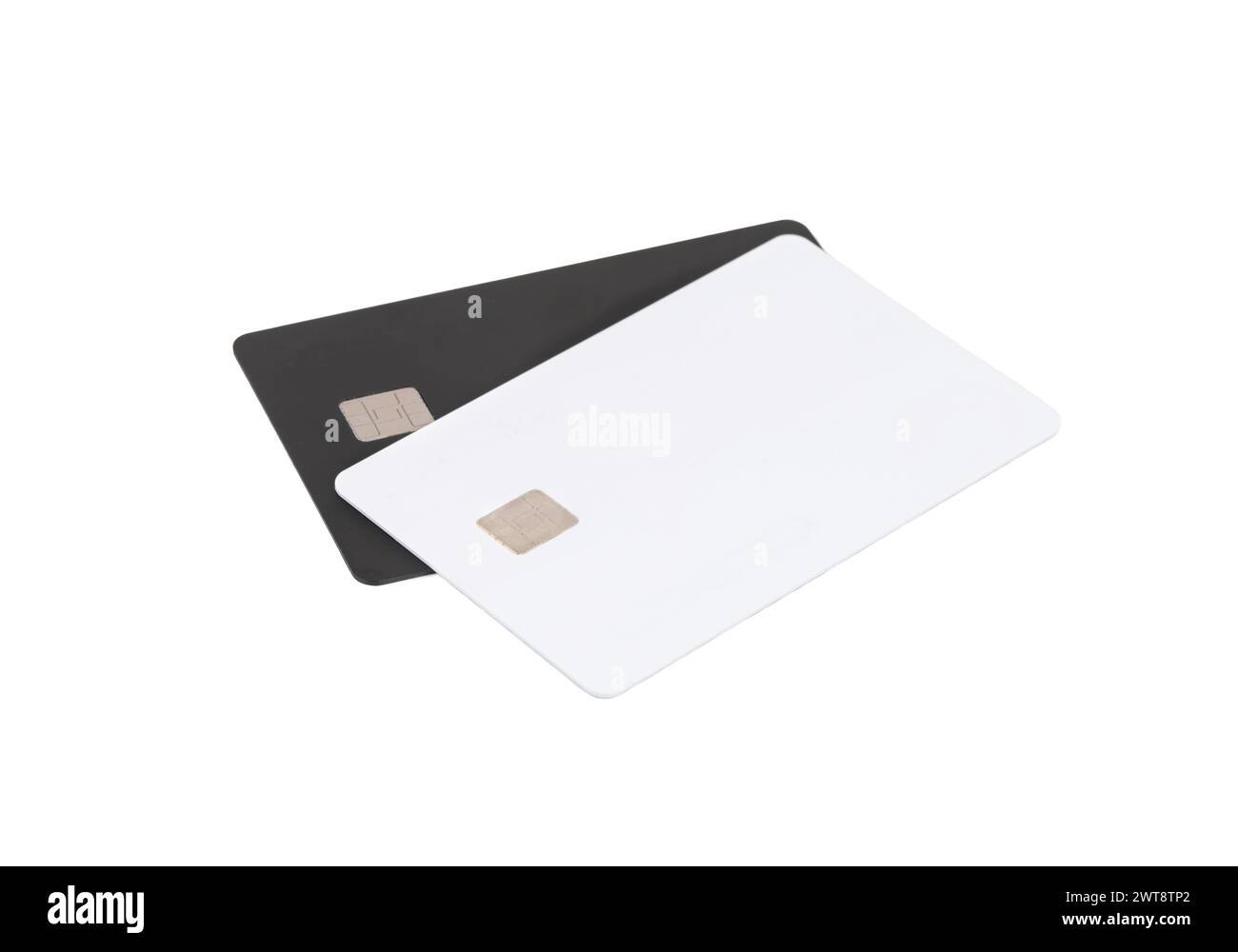 White and black credit cards with chip isolated on white background Stock Photo