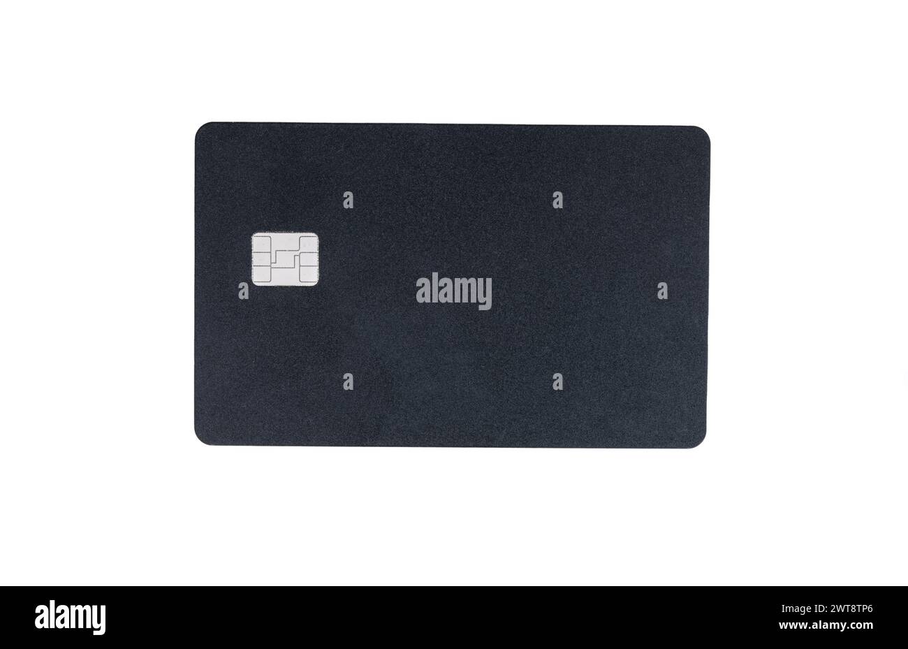 Black credit card with chip isolated on white background, top view Stock Photo
