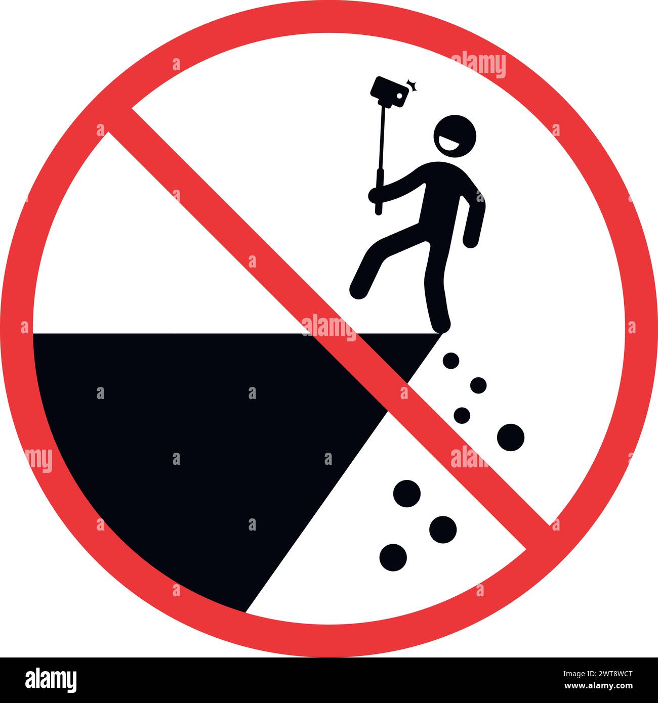 No selfie on mountain cliff. Dangerous photo ban Stock Vector