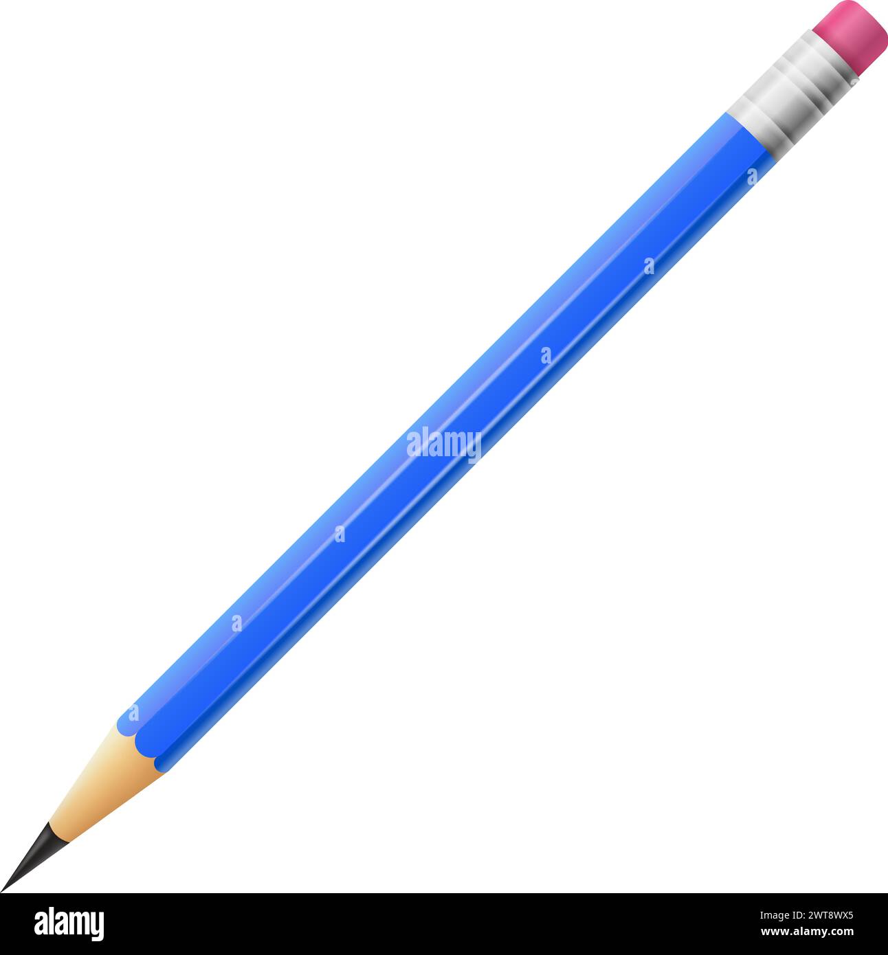 Blue pencil mockup Realistic drawing tool School supply Stock Vector