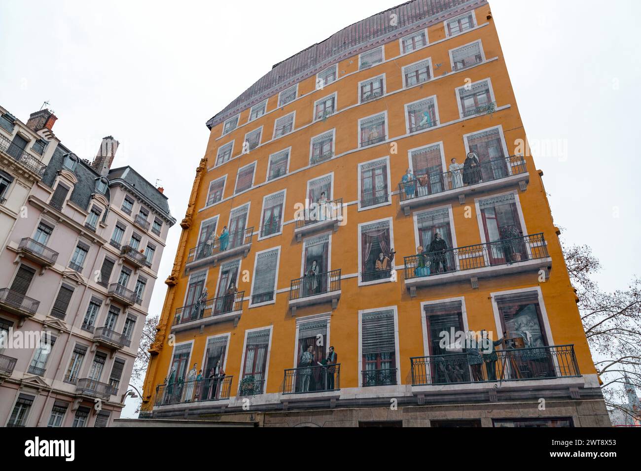 Lyon, France - January 26, 2022: La Fresque des Lyonnais is an 800m2 mural, representing 24 historical and 6 contemporary figures from Lyon, produced Stock Photo