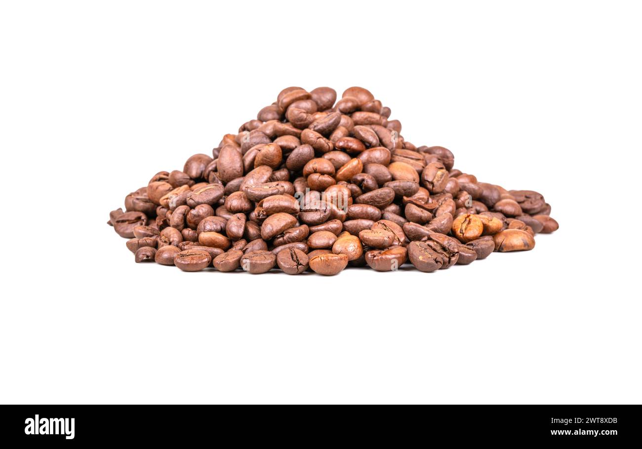 Pile of roasted coffee beans isolated on white background Stock Photo ...