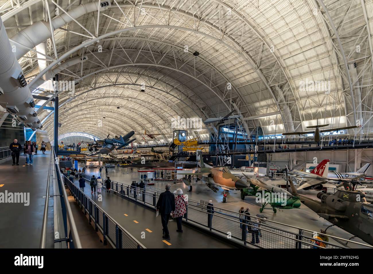 Visiting the National Air and Space Museum's Udvar-Hazy Center, home to aviation icons such as the Space Shuttle Discovery, the Concorde and the SR-71. Stock Photo