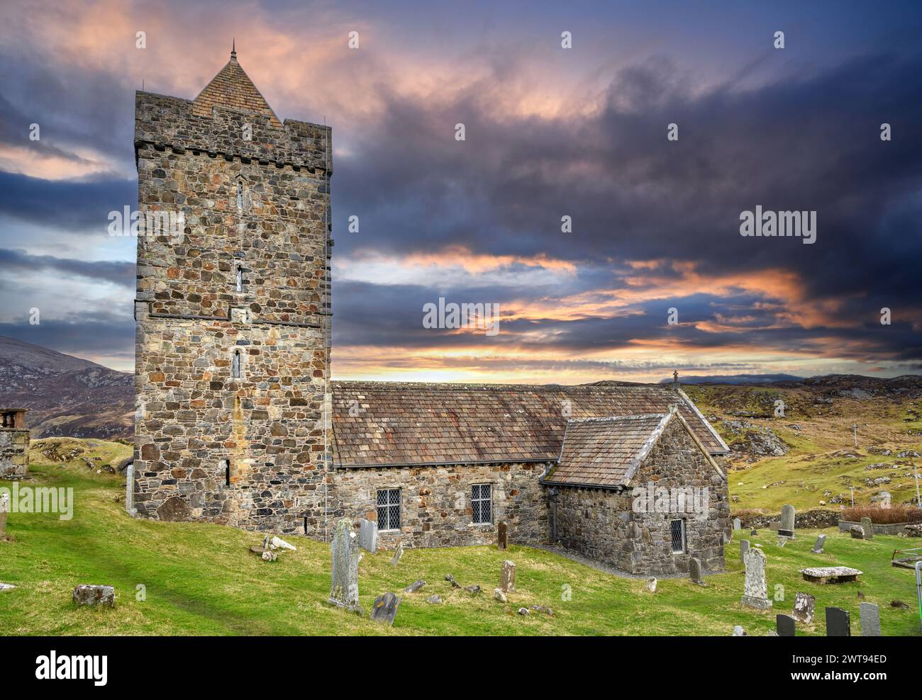 The 15th century St Clement's Church, Rodel, Isle of Harris, Outer Hebrides, Scotland, UK Stock Photo