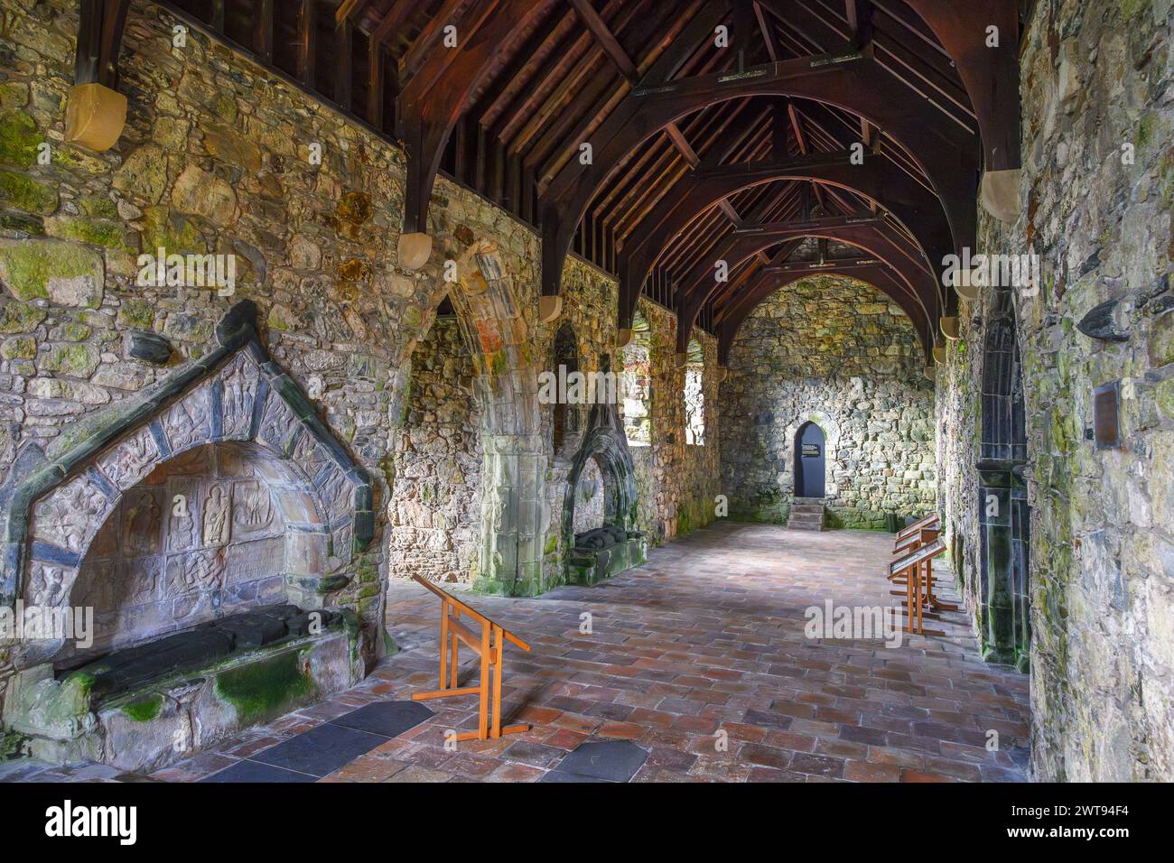 Interior of the 15th century St Clement's Church, Rodel, Isle of Harris, Outer Hebrides, Scotland, UK Stock Photo