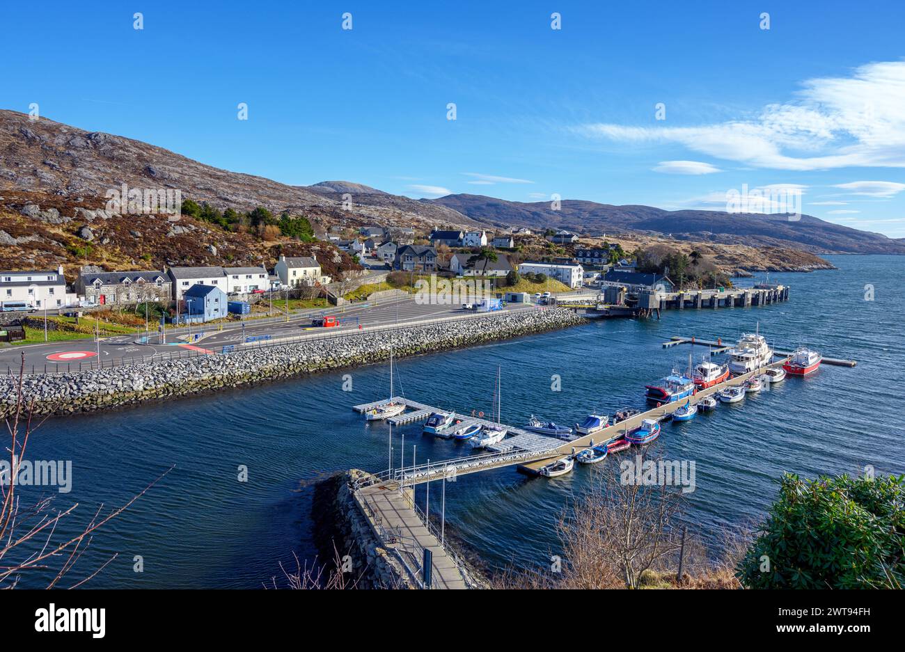 View over the port of Tarber, Isle of Harris, Outer Hebrides, Scotland, UK Stock Photo