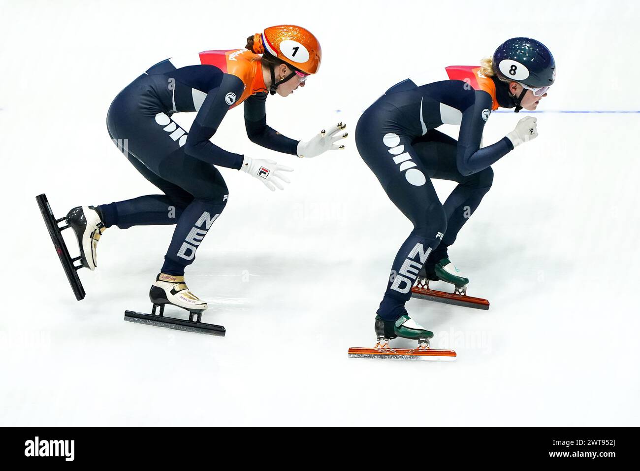 Rotterdam, Netherlands. 16th Mar, 2024. ROTTERDAM, NETHERLANDS - MARCH 16: Suzanne Schulting of The Netherlands, Xandra Velzeboer of The Netherlands competing on the Relay during the ISU World Short Track Championships 2024 at Ahoy on March 16, 2024 in Rotterdam, Netherlands. (Photo by Andre Weening/Orange Pictures) Credit: Orange Pics BV/Alamy Live News Stock Photo