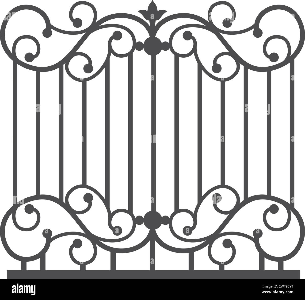 Decorative iron gate. Ornate black vintage fence Stock Vector