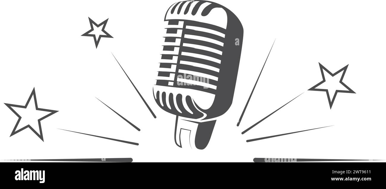 Microphone black logo. Singer icon. Music symbol Stock Vector