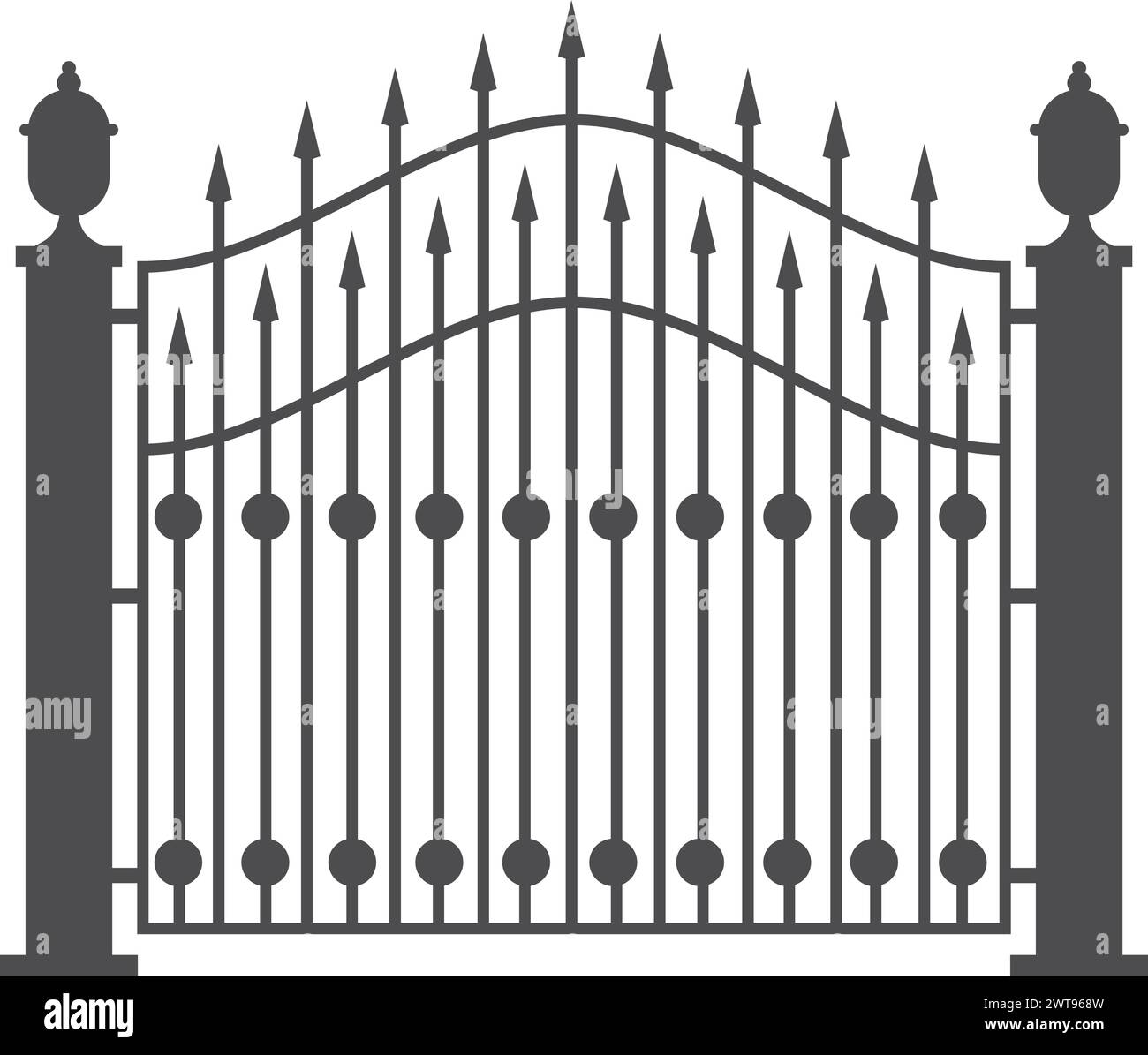 Vintage gate. Decorative ornate iron black fence Stock Vector
