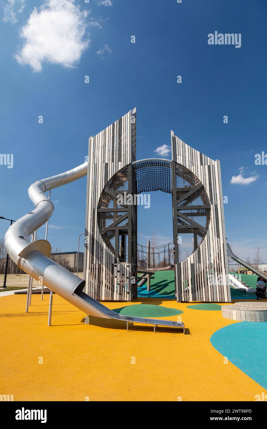 Detroit, Michigan - A playground on the Joe Louis Greenway. When complete, the Greenway will be a 27.5-mile bicycle/walking trail that will circle muc Stock Photo