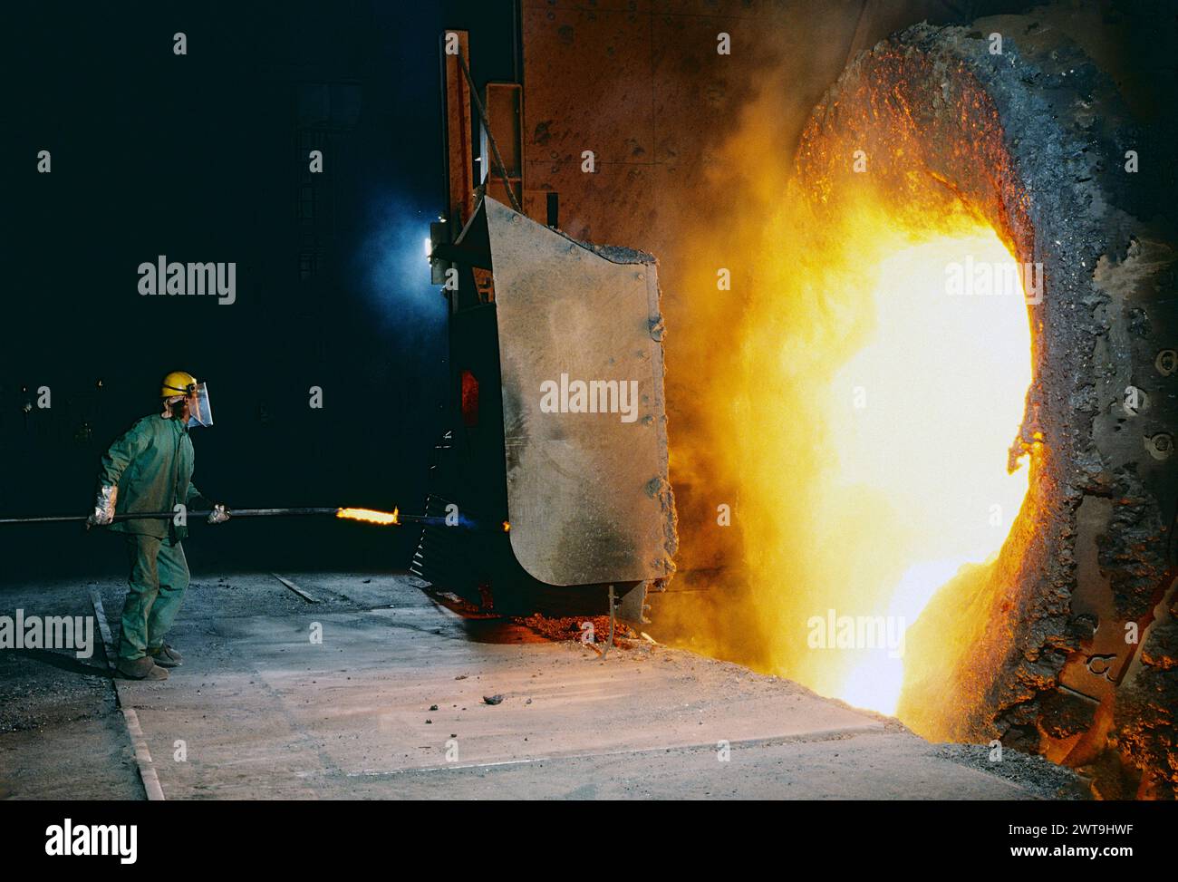 Steel worker, basic oxygen process shop, US Steel, Edgar Thomson Plant, Pittsburgh, Pennsylvania; USA Stock Photo