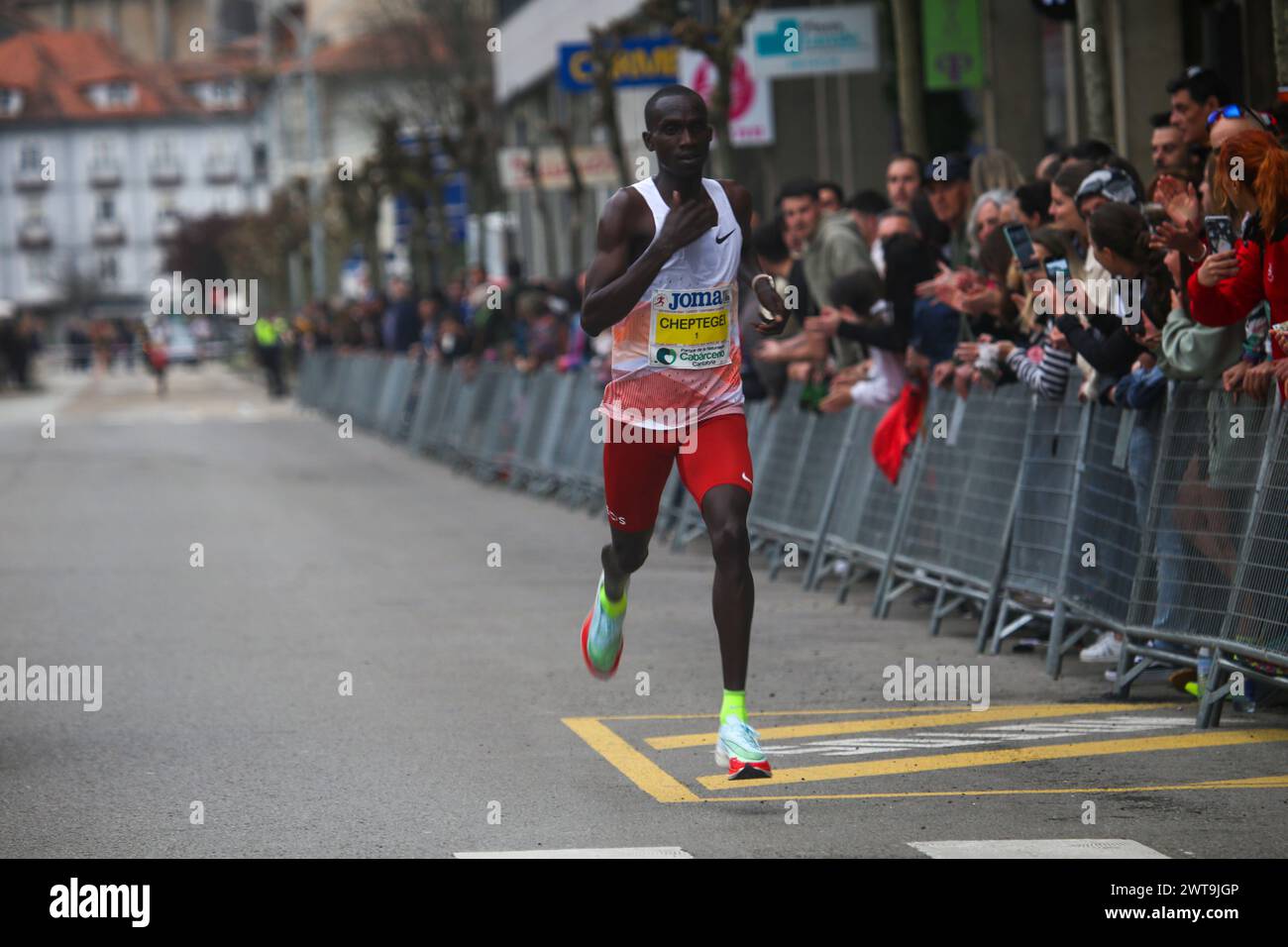 Laredo, Spain, March 16, 2024: Ugandan athlete, Joshua Cheptegei (1) during the Laredo 10 kilometers, on March 16, 2024, in Laredo, Spain. Credit: Alberto Brevers / Alamy Live News. Stock Photo