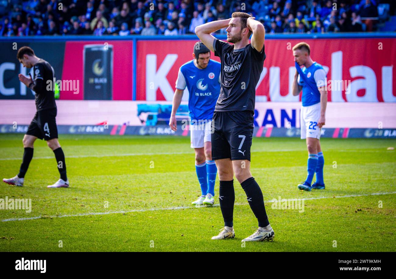 Rostock, Germany. 16th Mar, 2024. Soccer: Bundesliga 2, Hansa Rostock - SpVgg Greuther Fürth, Matchday 26, Ostseestadion. Dennis Srbeny from Greuther Fürth. Credit: Jens Büttner/dpa - IMPORTANT NOTE: In accordance with the regulations of the DFL German Football League and the DFB German Football Association, it is prohibited to utilize or have utilized photographs taken in the stadium and/or of the match in the form of sequential images and/or video-like photo series./dpa/Alamy Live News Stock Photo