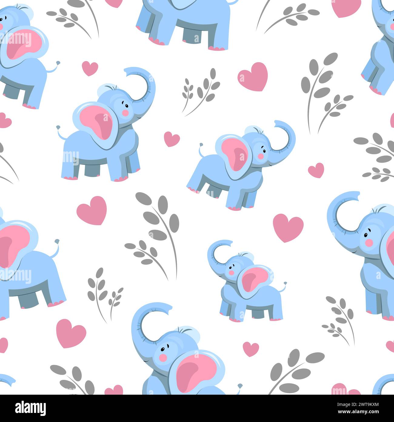 Seamless pattern with elephants on a white background Stock Vector
